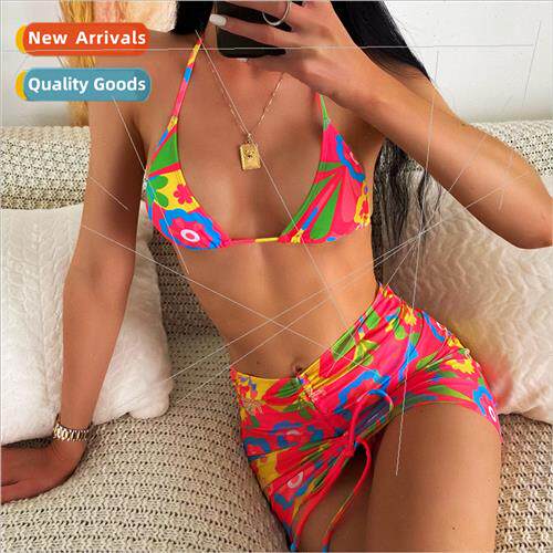 Europe2022 new floral triangle cup print strap sexy bikini t