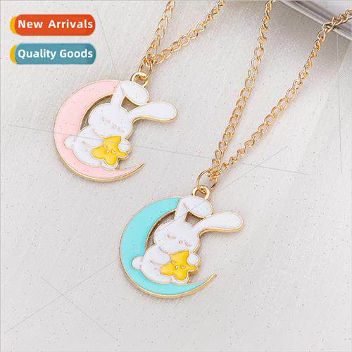 Two people powder blue moon rabb necklace children girlfrien