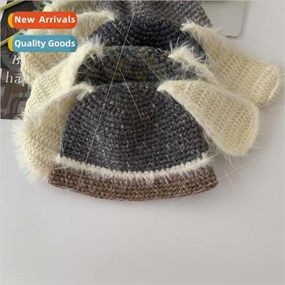 Autumn winter rabb ears hand-knted fisherman hat children sw