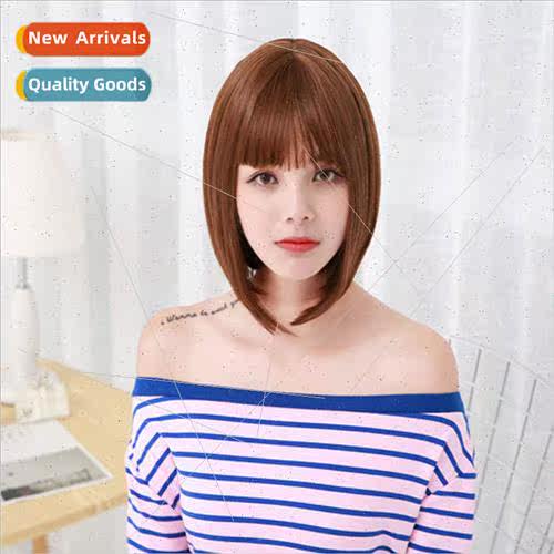 Wig ladies fashion chemical fiber head covering brown bangs