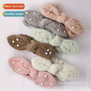 hair band wash tie cute pearl side Bow wide