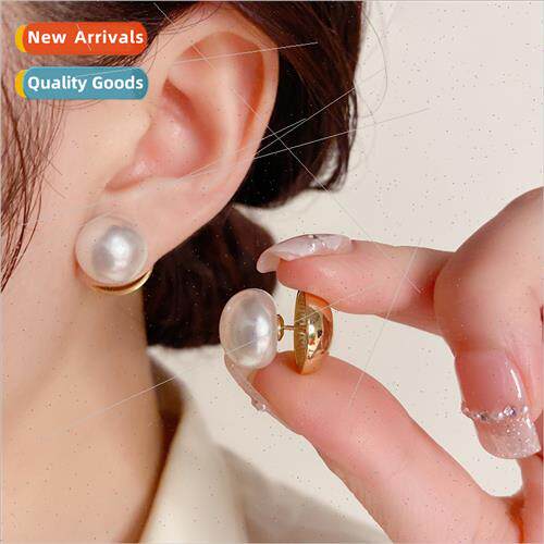 s925 silver needle Korea fashion simple pearl metal bee afte