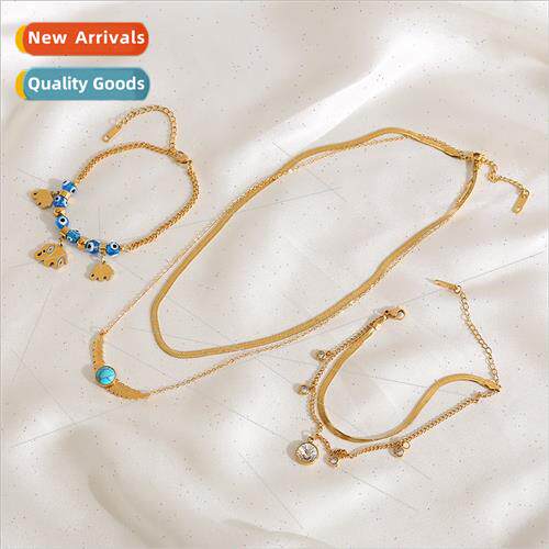 New stainless steel necklace bracelet fashion round blue eye