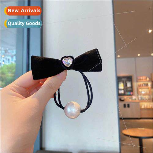 simple black velvet cloth bow flash diamond hair circle fema