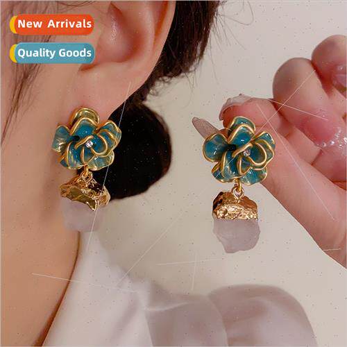 French romantic oil drop flower amethyst stone earrings s925