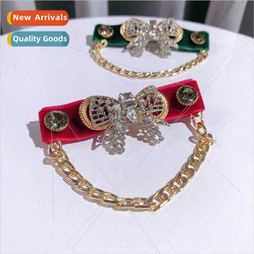 Korea bow chain brooch female velvet alloy cute retro wind p