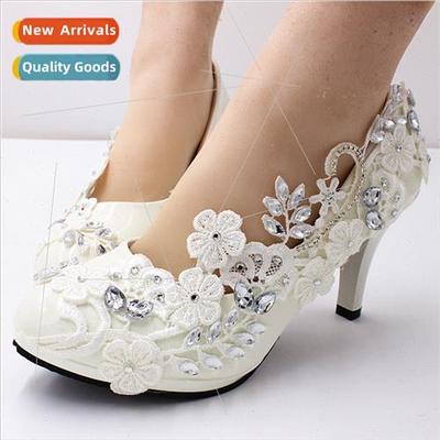 Europe high heel whe wedding shoes round head leather shoes