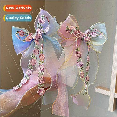 Children braided hair clips ancient embroidery tie-dye long