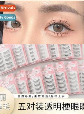 Natural 5 Pairs Clear Stem Eyelashes False Eyelashes Handmad