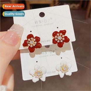 oil drop s925 high earrings sense zirconia Fashion flower