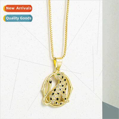 ins Europe nd geometric copper micro-zirconia leopard neckla