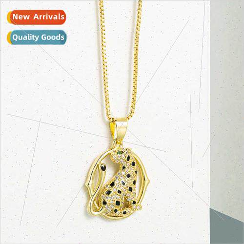 ins Europe nd geometric copper micro-zirconia leopard neckla