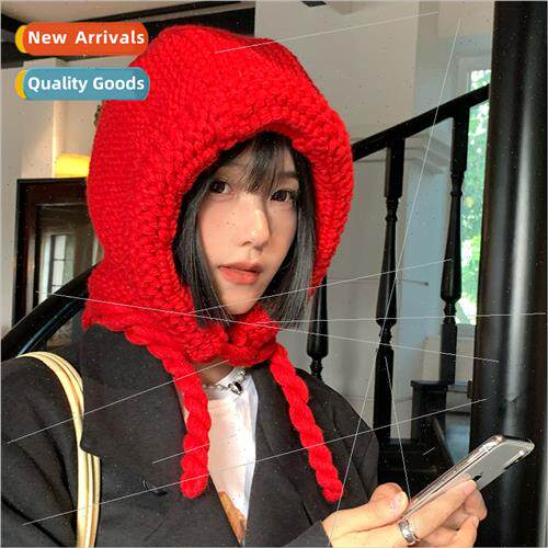 Harbin cap small red cap female fall winter knted wool tie e
