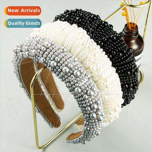 Europe fashion wide edge sponge hair band female full pearls