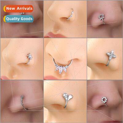 Piercing Fake Nose Staple Brass wh Zirconia Star Love Nose C
