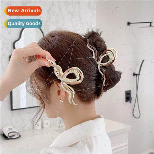 Rhinestone wave metal hair clips female back head plate hair