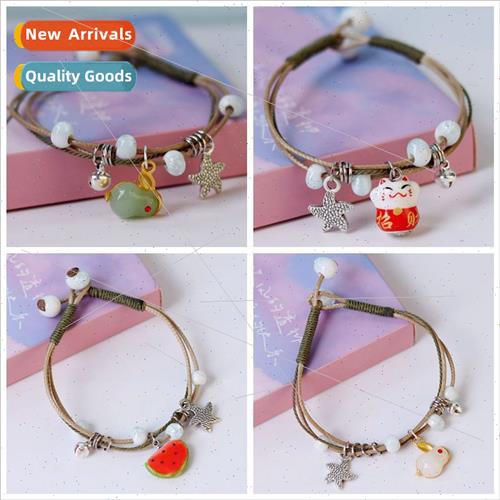 Cat ceramic bracelet braided hrope diy accessory ins string