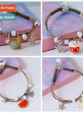 Cat ceramic bracelet braided hrope diy accessory ins string