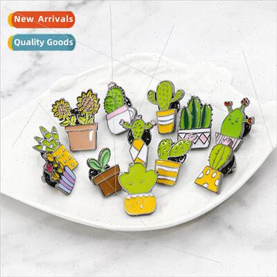 Japanese cartoon brooch fashion green plants cactus potted p