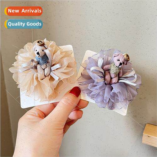 Cartoon bear hair clips girls ribbon bow duckbill clip Korea