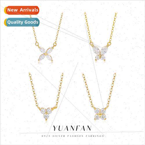 s925 silver four-leaf clover butterfly necklace female hundr