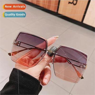 new fashion polygonal rimless sunglasses female round long f