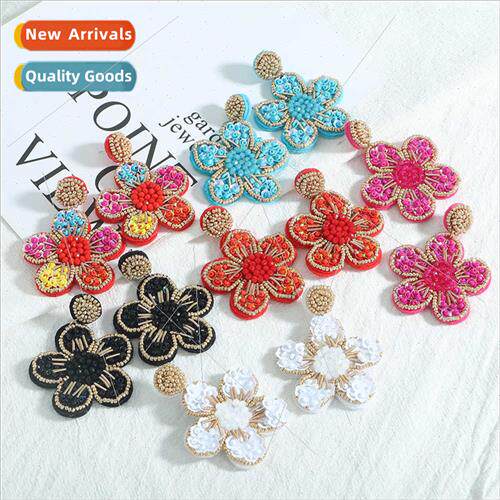 Europe Earrings Ethnic Colorful Flower Earrings Braided Wire