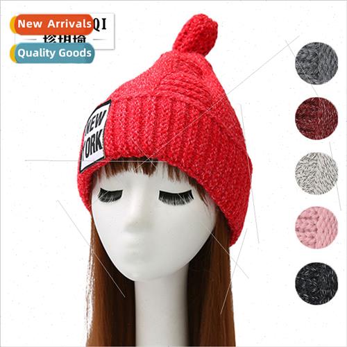 Korea casual patch cloth label NEWYORK knted cap winter padd