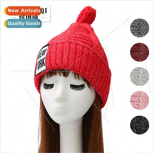 Korea casual patch cloth label NEWYORK knted cap winter padd