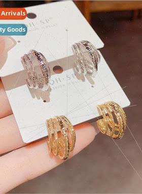 mple zirconia multi-layer metal C-shaped earrings earrings 9