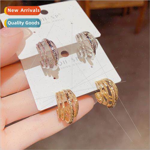 mple zirconia multi-layer metal C-shaped earrings earrings 9