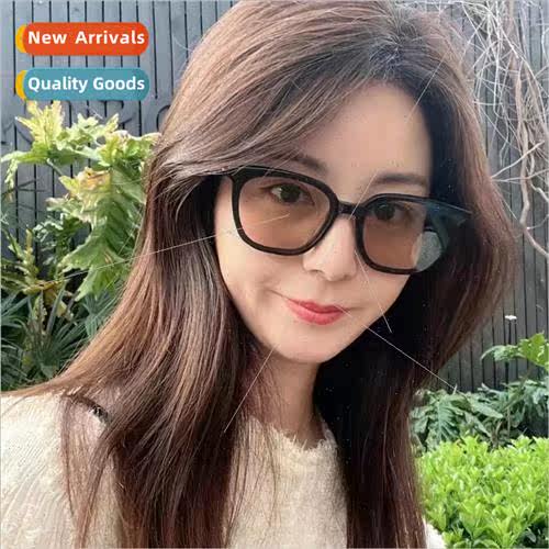 Retro small frame sunglasses female new summer UV black tea