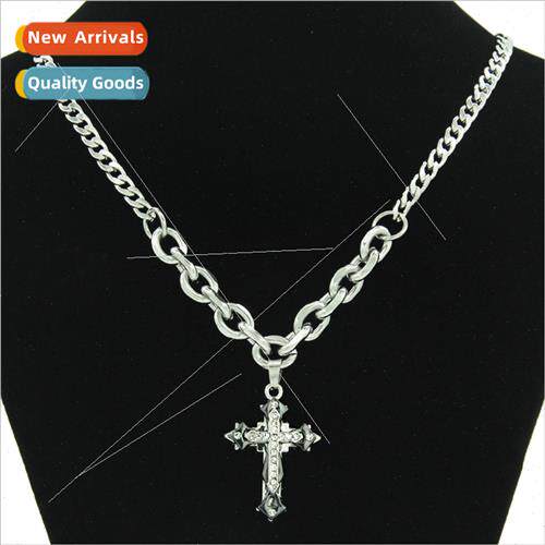 Europe ins O word chain tanium steel diamonds cross pendant