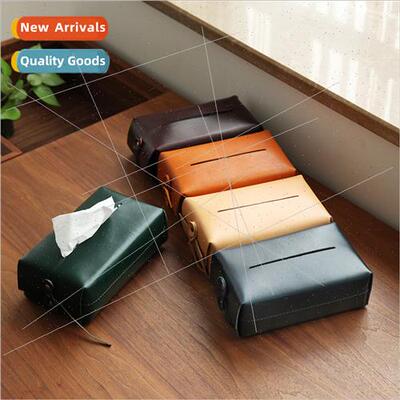 Genuine leather car tissue box organizer box car paper drawe
