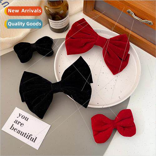 Joyful red velvet large bow hair clips back head clip bangs