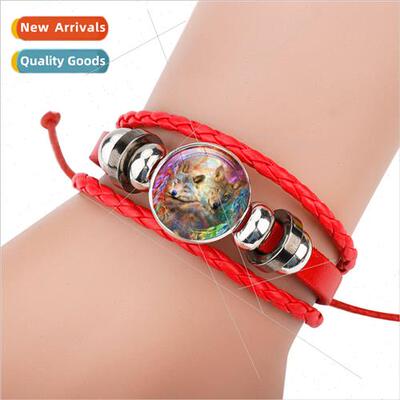 Fashion new multi-color night wolf hand-woven beaded cowhide