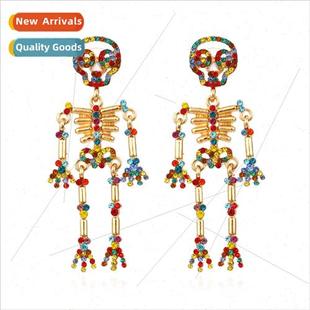 exaggerated alloy skull earrings colorful skeleton creative
