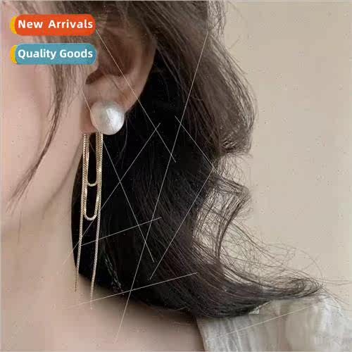 Korea cotton pearl long tassel earrings niche earrings 925 s