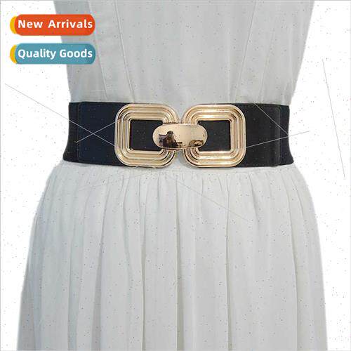 Women belt casual decorative elastic girdle square buttons d