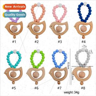 Beechwood Bird Shape Newborn Toys Beads Rattle Nursin licone