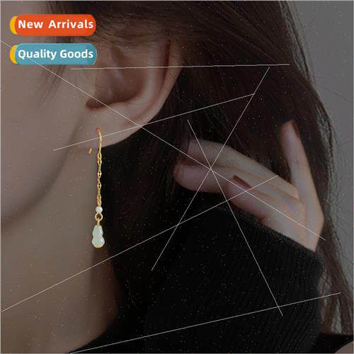 gourd earrings retro round face thin long pearl ear hook ble