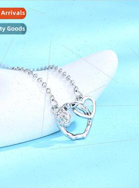 Flower love heart double ring necklace female love sense sum