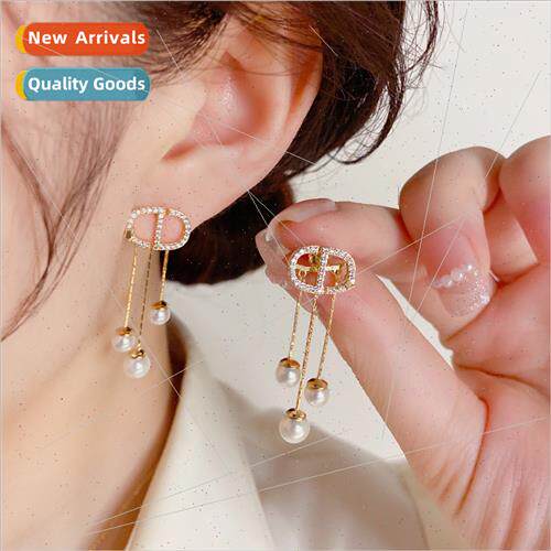 Summer new front back two wear letters tassel pearl earrings