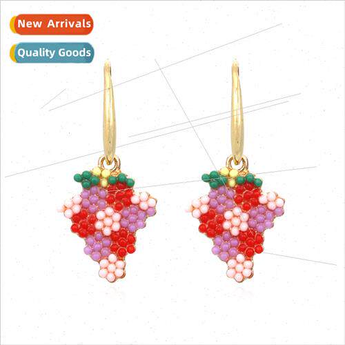 New simple cartoon rice beads grape earrings retro alloy ear