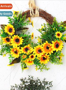 Spring rustic rattan sunflower wreath Faux sunflower wreath
