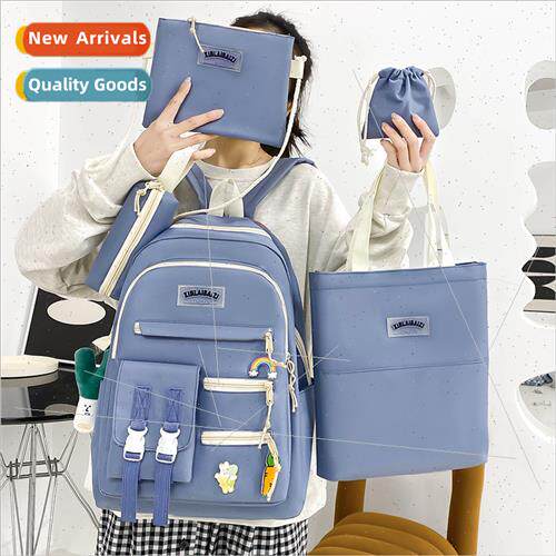 Students five sets schoolbag new nd leisure solid color back