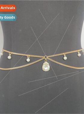 MW3082 Europe waist chain crystal gemstone pearl grain penda