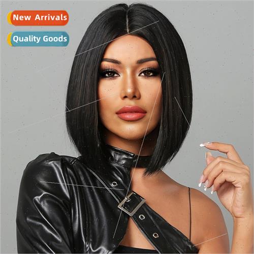 Europe wigs 适用women center parted black matte silk short O