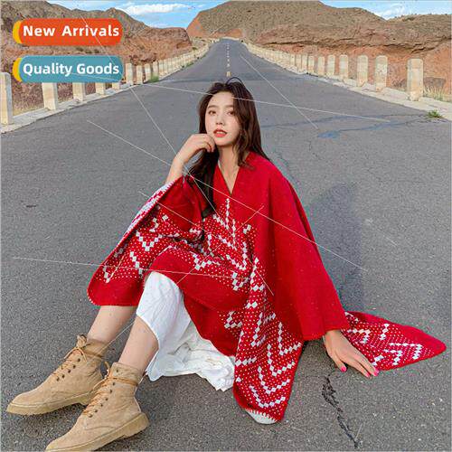 Outer take sunscreen scarf red ethnic wind knted jacket trav