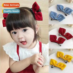 bow hair clips children fabric pleated cute red trumpet prin